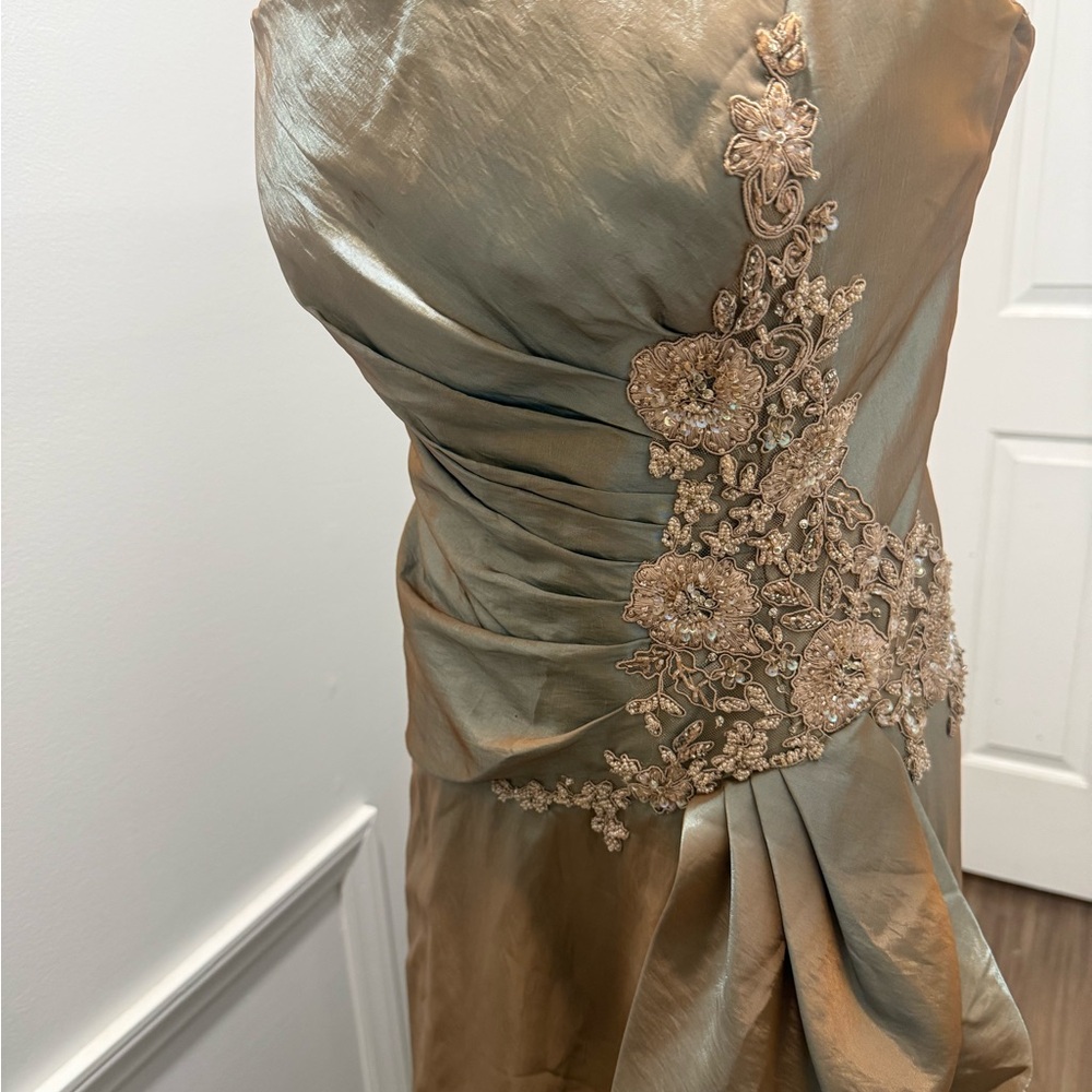 Montage by Mon Cheri Strapless Two-Tone Bronze and Dusty Blue Evening Gown - Picture 6 of 10
